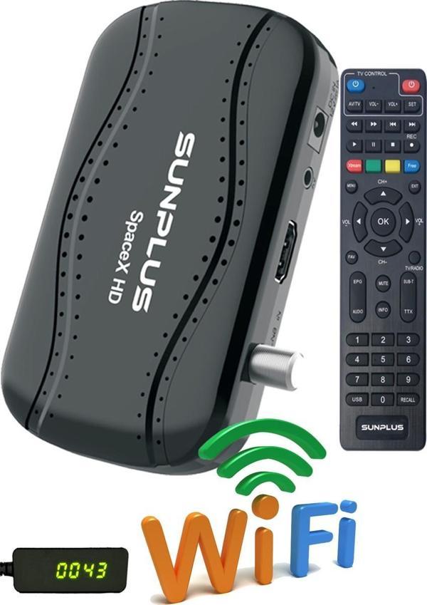 Sunplus Spacex Çanaklı-Çanaksız Dahili Wi-Fi Full Hd Uydu Alıcısı + Akıllı Kumanda - Image 1
