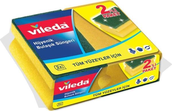 Vileda Yeşil Oluklu Hijyenik Bulaşık Süngeri 2li - Image 1