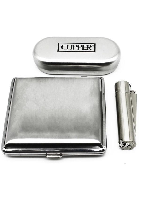 AlsepeteAvm Gümüş Metal Sigara Tabakası Ve Çakmak - Image 1
