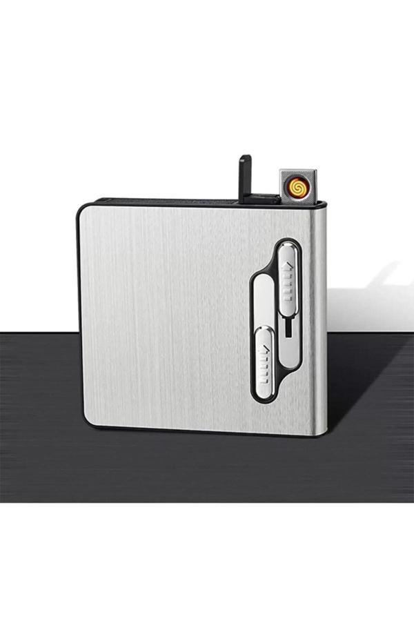 AlsepeteAvm Usb Girişli Şarjlı Kısa Sigara Tabakası Gümüş - Image 1