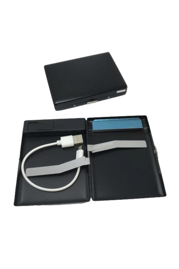 AlsepeteAvm Usb Şarjlı Metal Çakmaklı Kısa Slim Sigara Tabakası - Image 1