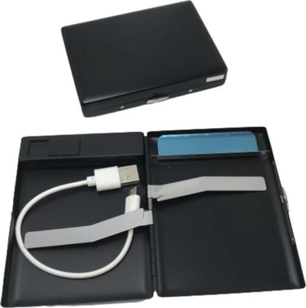 AlsepeteAvm Usb Şarjlı Metal Çakmaklı Kısa Slim Sigara Tabakası - Image 1