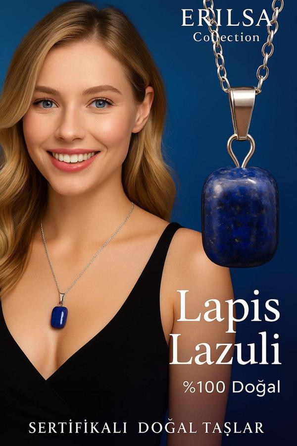 Sertifikalı Lapis Lazuli Doğal Taş Kolye - Kadın Erkek İçsel Güç ve Bilgelik Taşı - Image 1