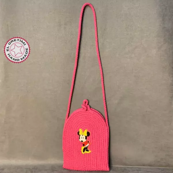 Uretti - Arzu 4080 El Örgüsü Mickey Mouse Baskılı Pembe Kız Çocuk Çapraz Çanta - Image 1