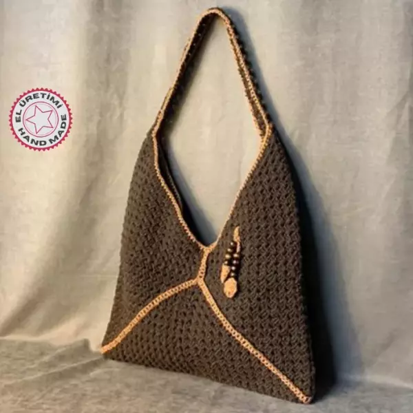 Uretti - Emine 9106 El Örgüsü Ahşap Boncuk Detaylı Çanta - Acı Kahve - Image 1