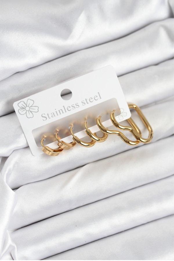 316L Çelik Gold Renk Kadın Küpe Seti - Image 1