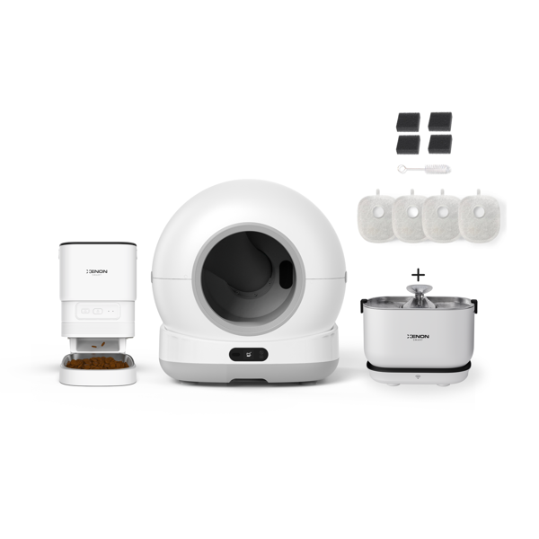 Xenon Smart Akıllı Otomatik Kamerasız Kedi Tuvaleti Paslanmaz Çelik Kaseli Mama Kabı Akıllı Bataryalı Su Pınarı ve Filtre 4'lü Pet Seti - Image 1