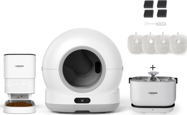 Xenon Smart Akıllı Otomatik Kamerasız Kedi Tuvaleti Paslanmaz Çelik Kaseli Mama Kabı Akıllı Bataryalı Su Pınarı ve Filtre 4'lü Pet Seti - Image 1