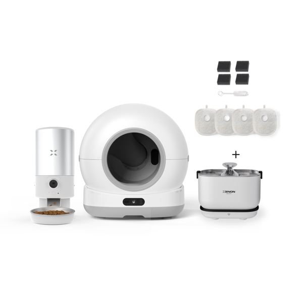 Xenon Smart Akıllı Otomatik Kameralı Kedi Tuvaleti Paslanmaz Çelik Kaseli 5LT Mama Kabı Akıllı Bataryalı Su Pınarı ve Filtre 4'lü Pet Seti - Image 1