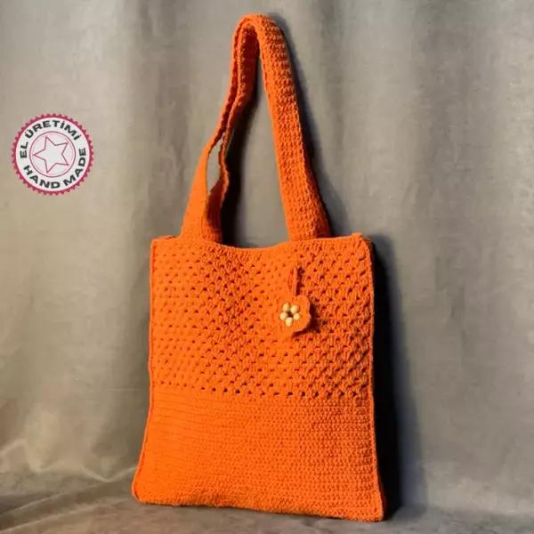 Uretti - Emine 9106 El Örgüsü Çiçek Motifli Kol Çantası - Turuncu - Image 1