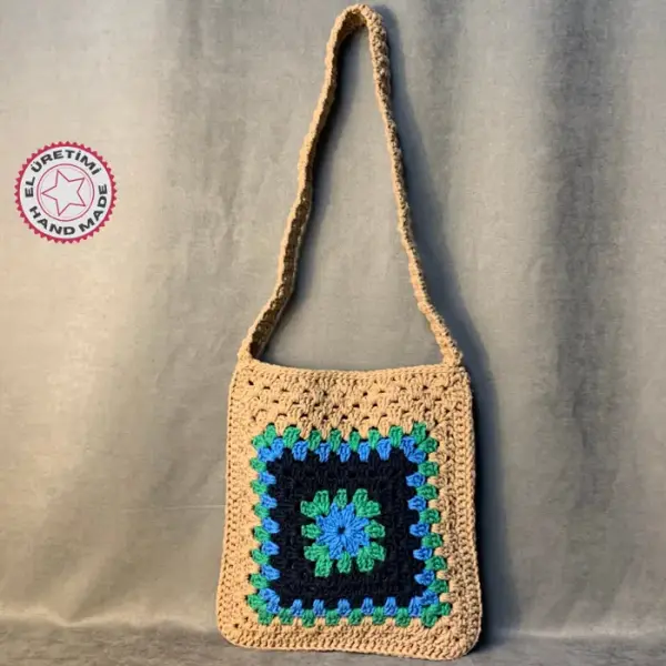 Uretti - Emine 9106 El Örgüsü Mandala Model Renkli Çapraz Çanta - Açık Kahve - Image 1