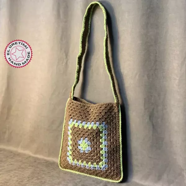 Uretti - Emine 9106 El Örgüsü Mandala Model Renkli Çapraz Çanta - Kahverengi - Image 1