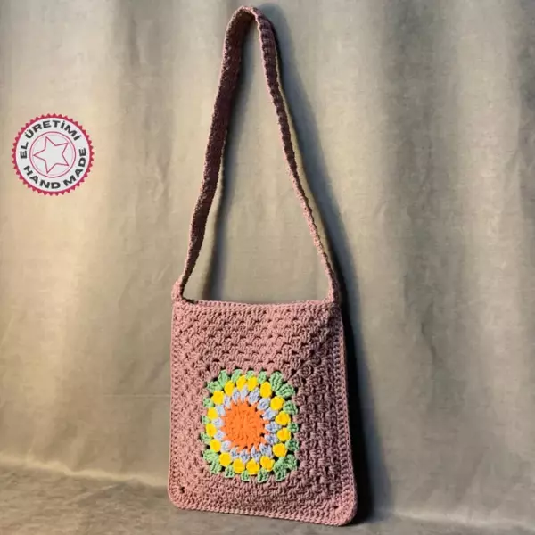 Uretti - Emine 9106 El Örgüsü Mandala Model Renkli Çapraz Çanta - Mor - Image 1