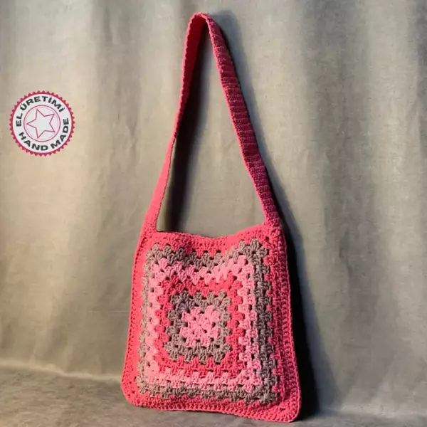 Uretti - Emine 9106 El Örgüsü Mandala Model Renkli Çapraz Çanta - Pembe - Image 1