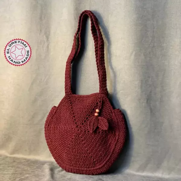 Uretti - Emine 9106 El Örgüsü Pamuk İp Altıgen Çanta -Bordo - Image 1