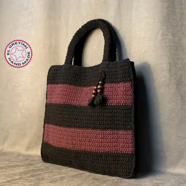 Uretti - Emine 9106 El Örgüsü Şerit Model Kadın El Çantası - 35cm x 33cm - Image 1