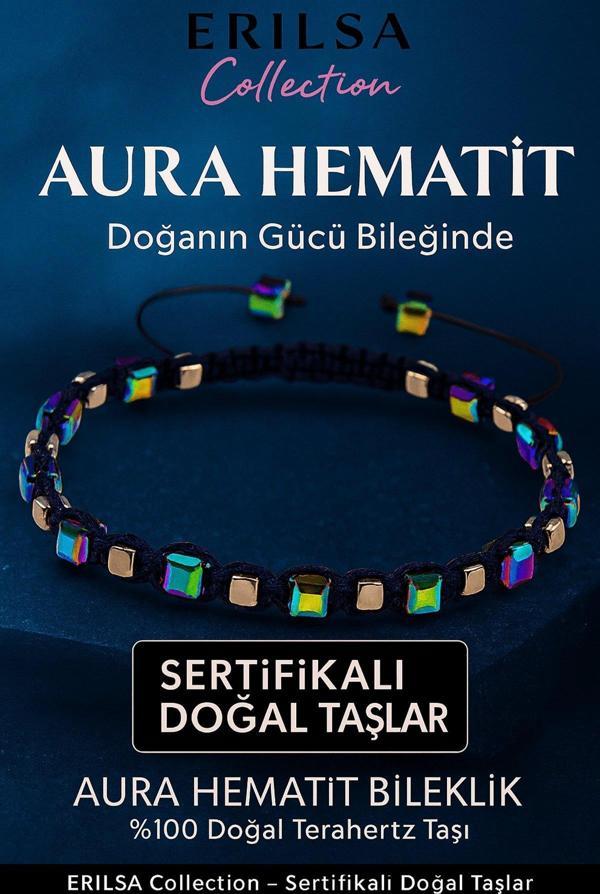 Sertifikalı Küp Kesim Terahertz Aura Hematit Doğal Taş Bileklik İnce Model - Image 1