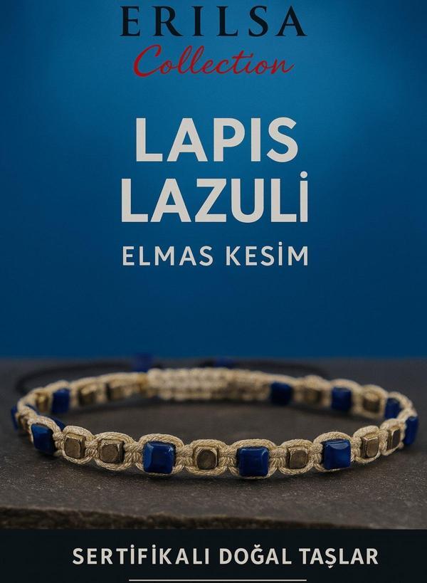 Sertifikalı Küp Kesim Terahertz - Lapis Lazuli Doğal Taş Bileklik - İnce Model - Image 1