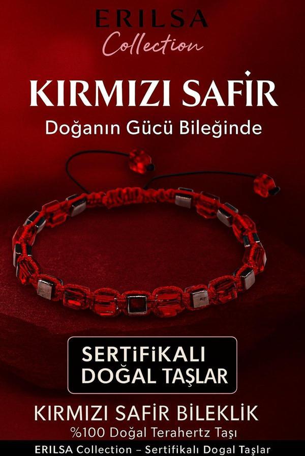 Sertifikalı 8mm Küp Kesim Terahertz - Kırmızı Safir Doğal Taş Bileklik - Kadın Erkek Şık Tasarım - Image 1