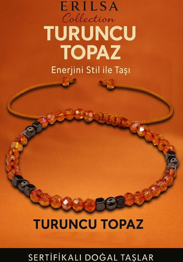 Sertifikalı Fasetli Turuncu Kuvars Doğal Taş Bileklik İnce Model – Zarif Tasarım - Image 1