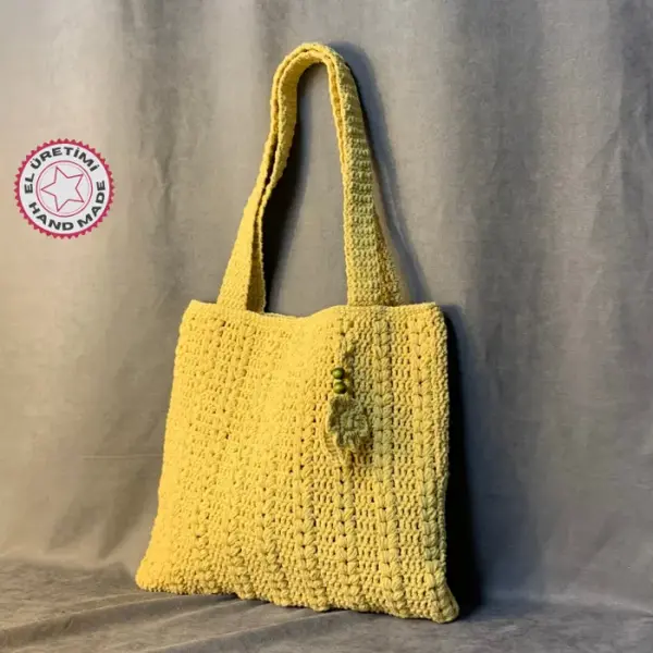 Uretti - Emine 9106 El Örgüsü Yaprak Motifli Kol Çantası - Sarı - Image 1