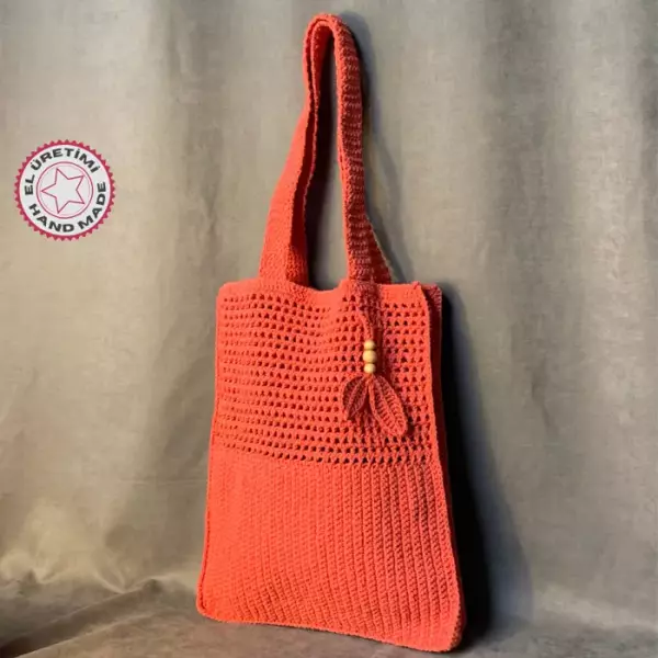 Uretti - Emine 9106 El Örgüsü Yaprak Motifli Kol Çantası - Yavruağzı - Image 1
