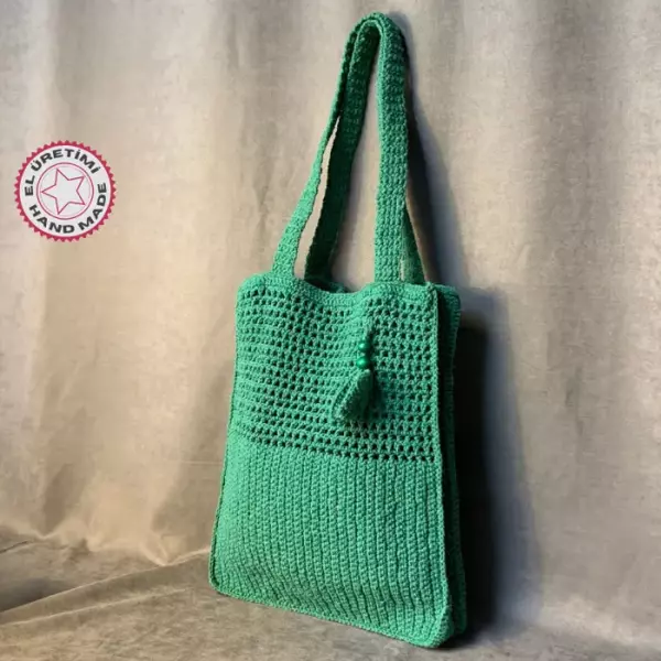 Uretti - Emine 9106 El Örgüsü Yaprak Motifli Kol Çantası - Yeşil - Image 1