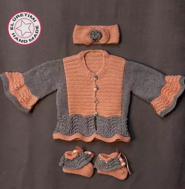 Uretti - Talia 8659 3969 El Örgüsü Kız Çocuk Hırka - Bandana - Patik 3'lü Takım - 2 Yaş - Image 1