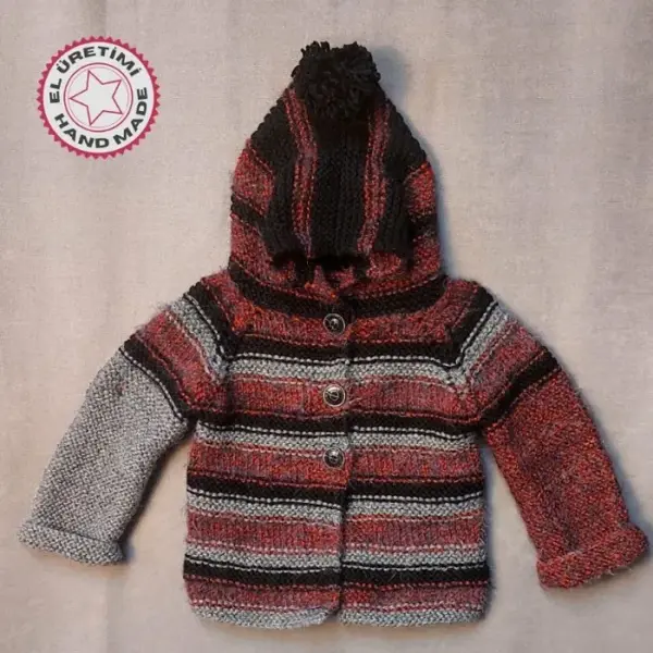 Uretti - Talia 8659 3988 El Örgüsü Kapüşonlu Erkek Çocuk Hırka - 1 Yaş - Image 1