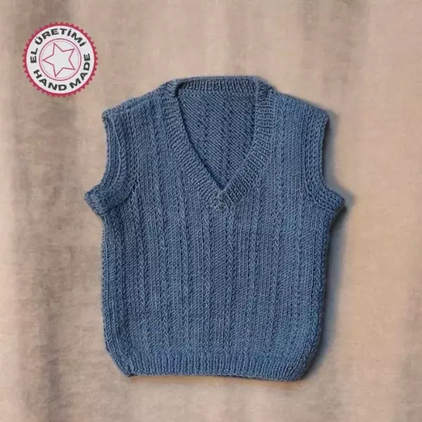 Uretti - Talia 8659 8748 El Örgüsü Mavi Erkek Çocuk Süveter - 2 Yaş - Image 1
