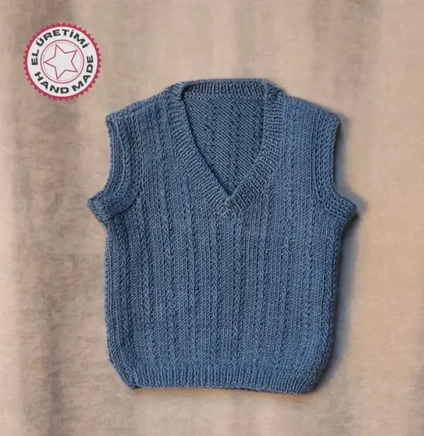 Uretti - Talia 8659 8748 El Örgüsü Mavi Erkek Çocuk Süveter - 2 Yaş - Image 1