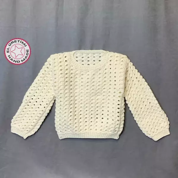 Uretti - Yıldız 7202 El Örgüsü Beyaz Kadın Kazak - 34/36 - Image 1