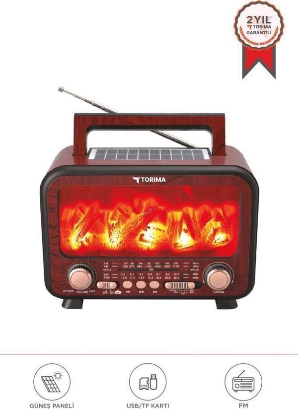 Torima D72 Kırmızı Ahşap Nostalji Kablosuz Speaker Bluetooth Hoparlör Radyo Solar Panelli - Image 1