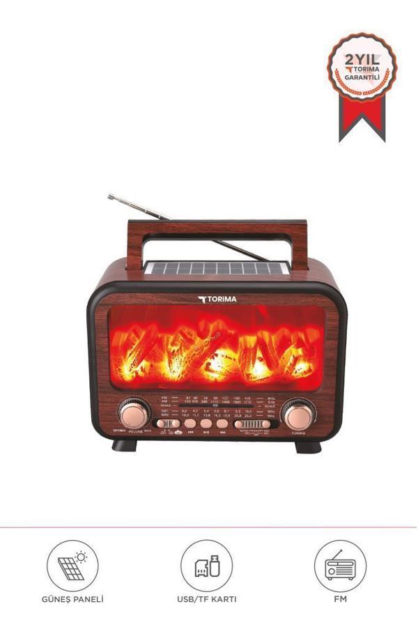 Torima D72 Koyu Ahşap Nostalji Kablosuz Speaker Bluetooth Hoparlör Radyo Solar Panelli - Image 1