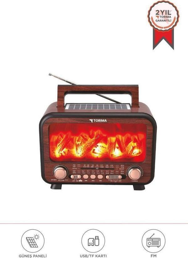 Torima D72 Koyu Ahşap Nostalji Kablosuz Speaker Bluetooth Hoparlör Radyo Solar Panelli - Image 1