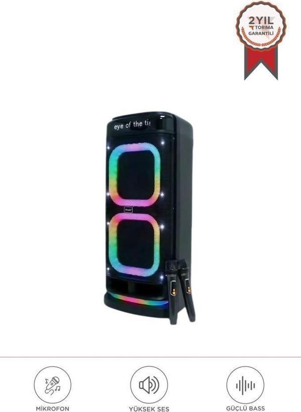Torima BTS-2121 Siyah Çift Mikrofonlu RGB Ledli Taşınabilir Bluetooth Hoparlör Parti Speaker - Image 1