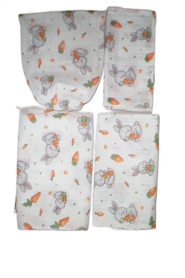 More Home Bebek Müslin Bez Battaniye Set 6 Parça Havuç Yiyen Tavşan Gri Kırmızı - Image 1
