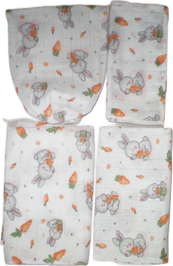 More Home Bebek Müslin Bez Battaniye Set 6 Parça Havuç Yiyen Tavşan Gri Kırmızı - Image 1