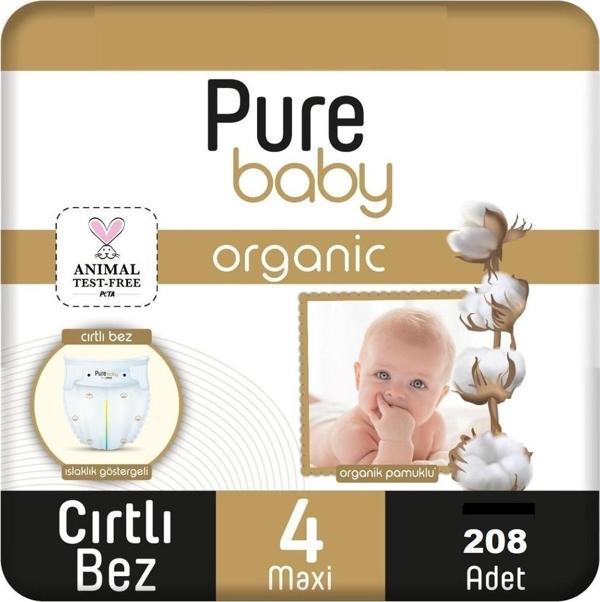 Pure Baby Organic Bebek Bezi 4 Numara Maxi 7-16 Kg 208 Adet - Image 1
