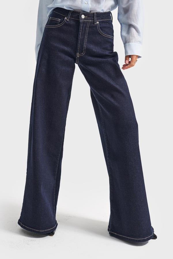 Kadın İndigo Renk 7w5-50 LYL36 Palazzo Fit Esnek Kumaş İç Boy 80cm Denim Jean - Image 1