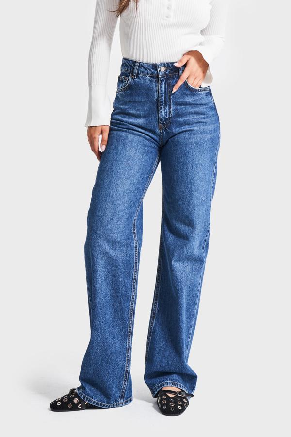 Kadın Mavi Renk Doris 2w5-5 Straight Fit Yüksek Bel %100 Koton İç Boy 80cm Denim Jean - Image 1