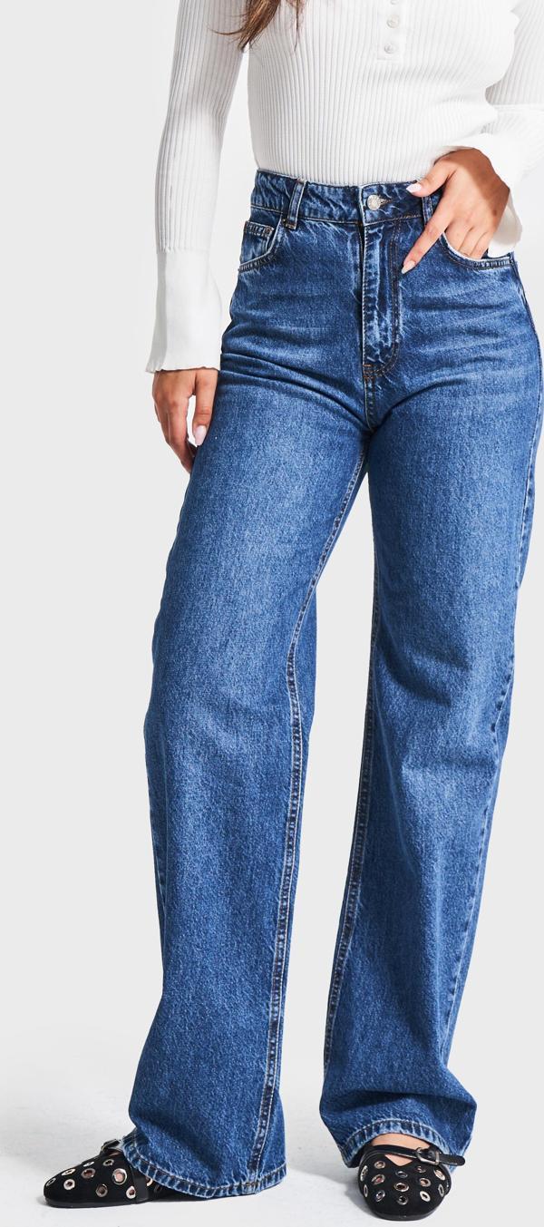 Kadın Mavi Renk Doris 2w5-5 Straight Fit Yüksek Bel %100 Koton İç Boy 80cm Denim Jean - Image 1