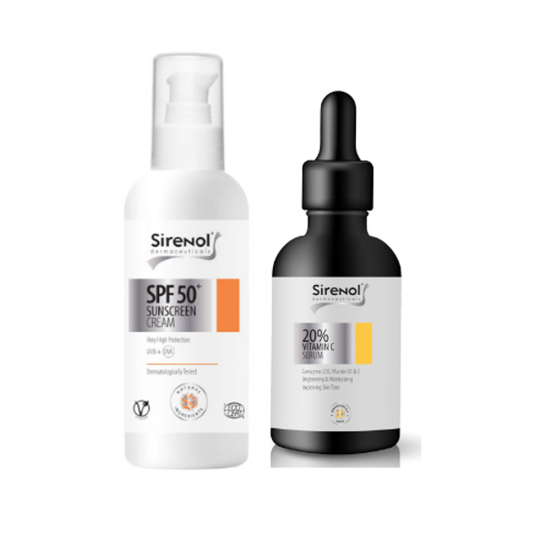 Sirenol Leke Karşıtı, Aydınlatıcı, Cilt Tonu Eşitleyici C Serum ve Güneş Kremi SPF50 Set - Image 1