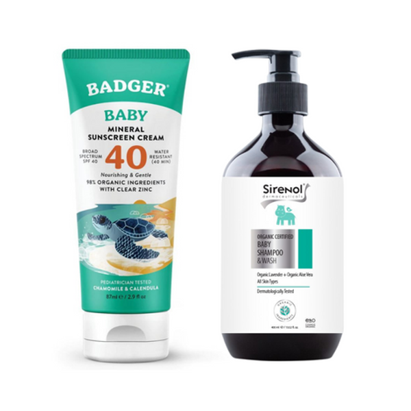 Badger Bebek Güneş Kremi SPF40 ve Sirenol Organik Bebek Şampuanı Set 87 mL / 400 mL - Image 1