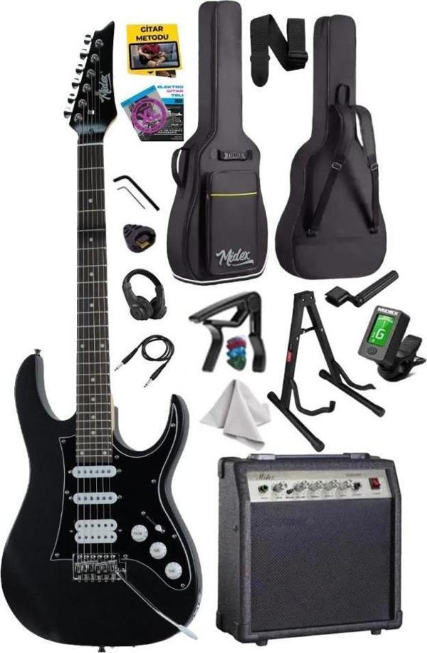 Midex RPH-320BK-30AMP Siyah Renk Super Strat Kasa HSS 30W Amfili Elektro Gitar Seti - Image 1