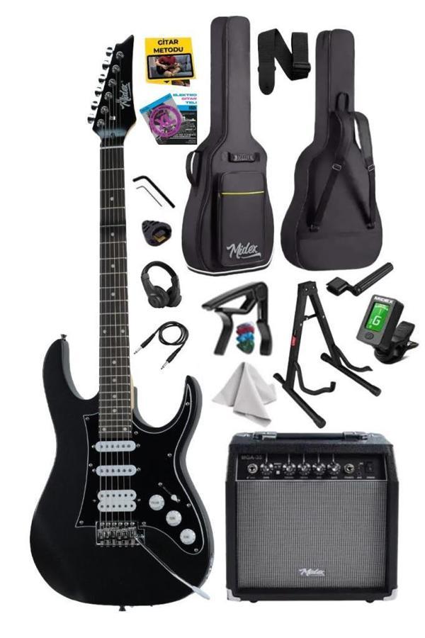 Midex RPH-320BK-35AMP Siyah Renk Super Strat Kasa HSS 35W Amfili Elektro Gitar Seti - Image 1