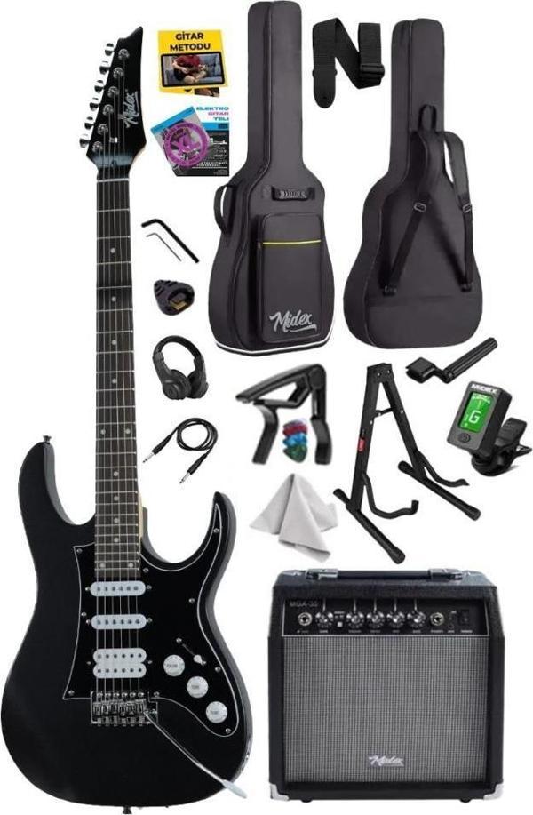 Midex RPH-320BK-35AMP Siyah Renk Super Strat Kasa HSS 35W Amfili Elektro Gitar Seti - Image 1