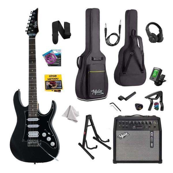 Midex RPH-320BK-50AMP Siyah Renk Super Strat Kasa HSS 50W Amfili Elektro Gitar Seti - Image 1