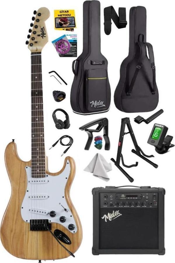 Midex RPH-320WD-25AMP Ahşap Renk Strat Kasa SSS 25W Amfili Elektro Gitar Seti - Image 1