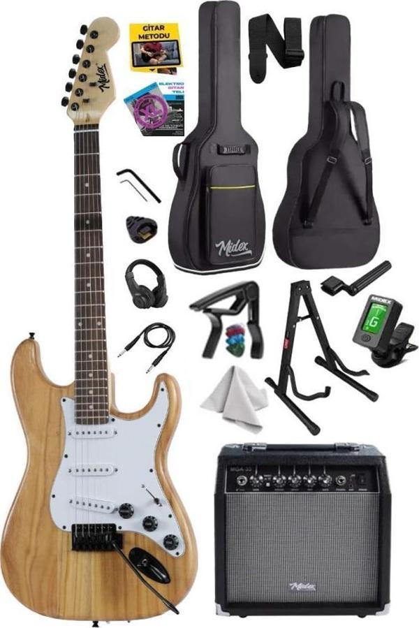 Midex RPH-320WD-35AMP Ahşap Renk Strat Kasa SSS 35W Amfili Elektro Gitar Seti - Image 1